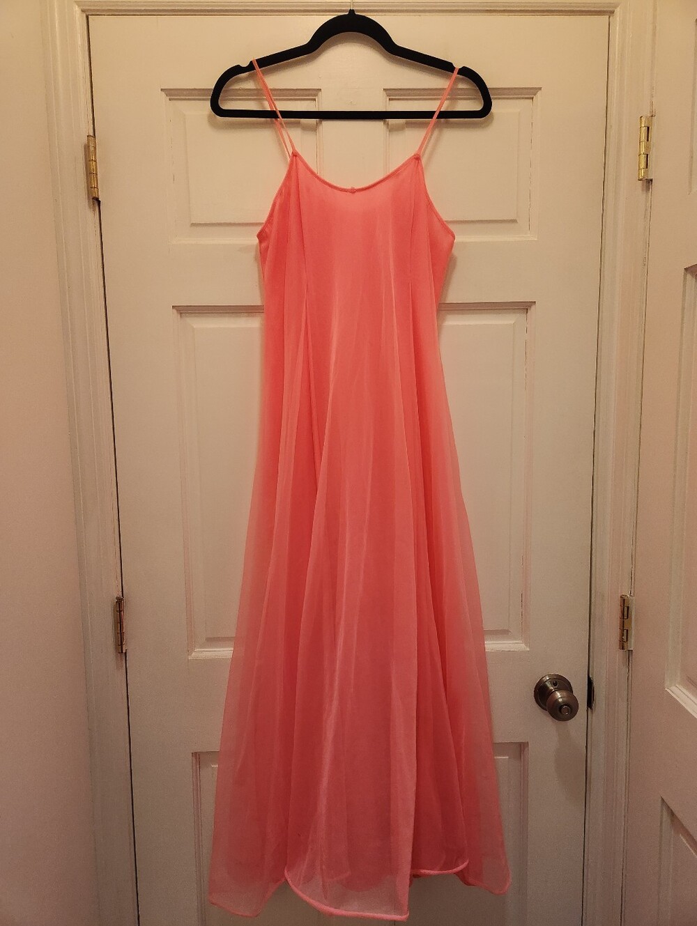 Vintage Neon Pink Day Glo Maxi Dress Layer Tulle Slip Dress Festival S/M